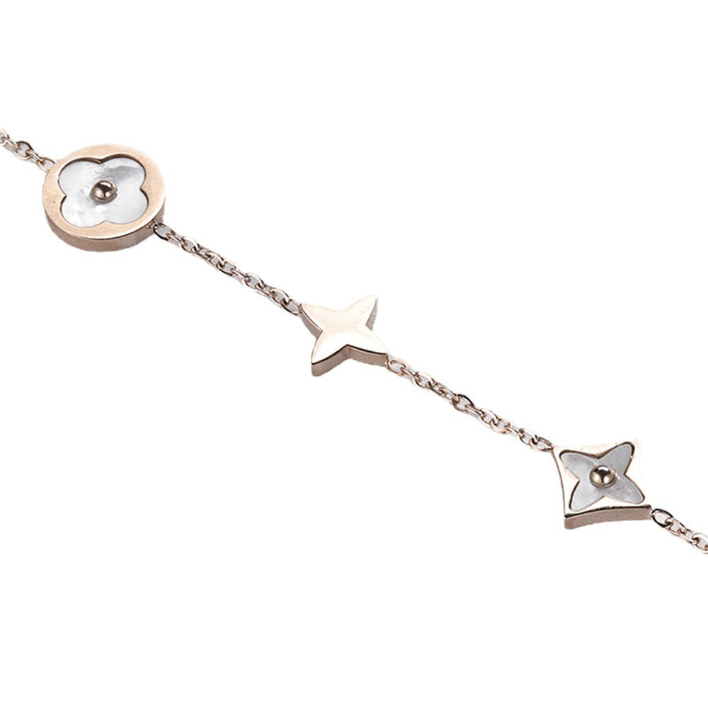 Four-Leaf Flower Shell Pendant Bracelet — Rose Gold Titanium Steel | Women