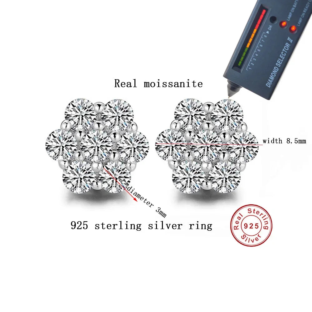 Real Moissanite Snowflake Stud Earrings — D Color 925 Sterling Silver | Women