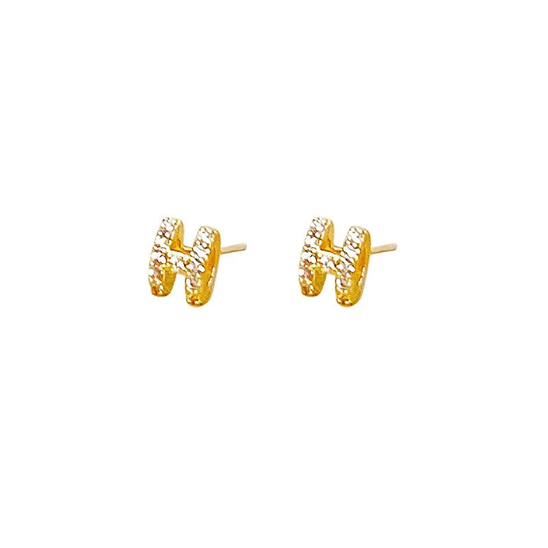 Sterling Silver H-letter Exquisite Earrings Small And Simple Set With Diamond Hollow Earrings Birthday Gift Jewelry