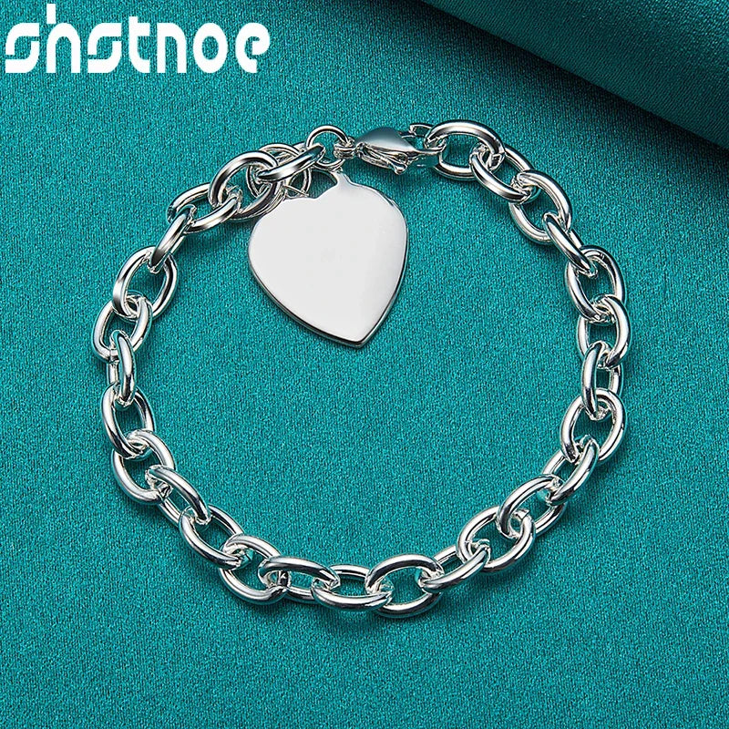 925 Sterling Silver Simple Heart Chain Necklace Bracelets Classic Fashion High Quality Jewelry Sets For Woman Party Wife Gifts