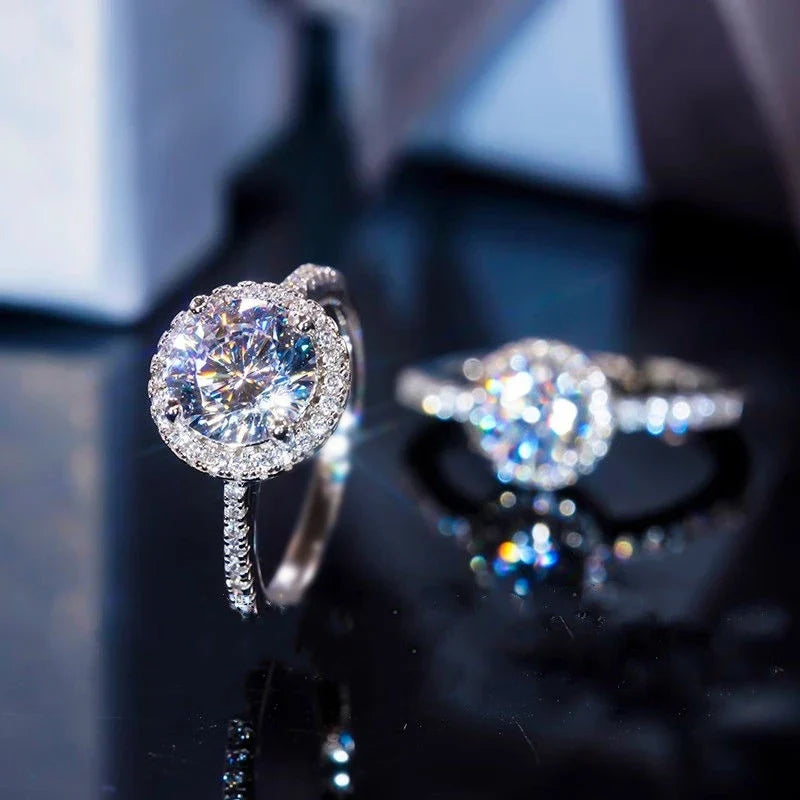 Moissanite Solitaire Ring - 925 Sterling Silver, 0.5ct to 2ct, D Color VVS1, GRA & CMA Certified - Golden Crown luxury Boutique