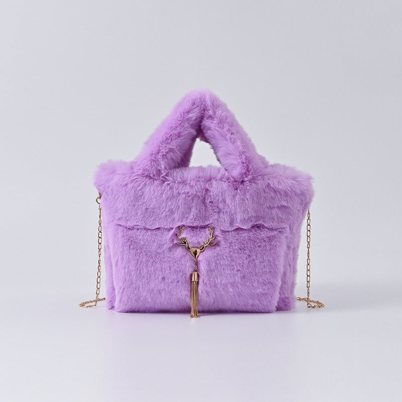 Faux Rabbit Fur Plush Handbag — Large Capacity Shoulder & Crossbody | Women
