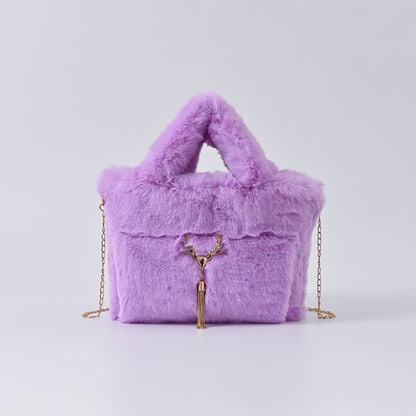 Faux Rabbit Fur Plush Handbag — Large Capacity Shoulder & Crossbody | Women