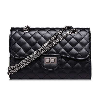 Women's Chain Strap Leather Shoulder Bag — Crossbody Messenger | Black