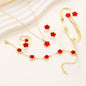 5pcs Lucky Five-petal Flower Women's Jewelry Set, Fashion Flower Bracelet + Necklace + Earrings + Bracelet + Ring, Birthday