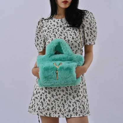 Faux Rabbit Fur Plush Handbag — Large Capacity Shoulder & Crossbody | Women