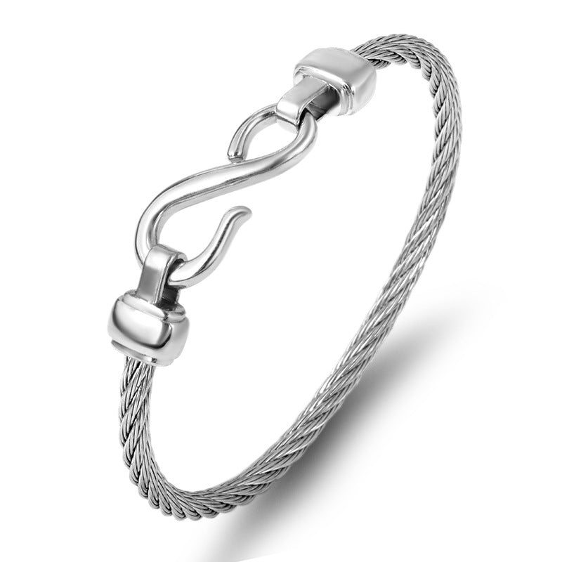 Open Titanium Steel Bracelet — Figure-8 Fishhook Cuff | Unisex