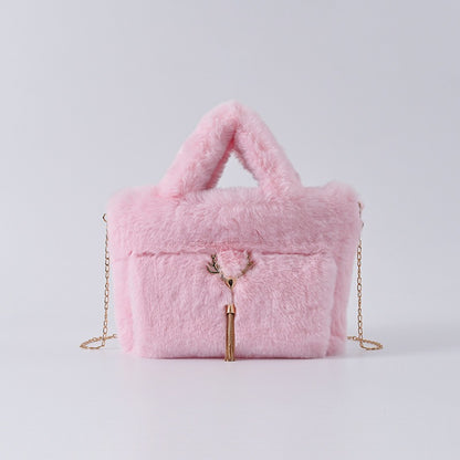 Faux Rabbit Fur Plush Handbag — Large Capacity Shoulder & Crossbody | Women