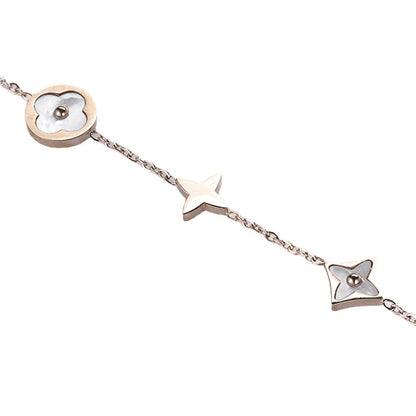 Four-Leaf Flower Shell Pendant Bracelet — Rose Gold Titanium Steel | Women