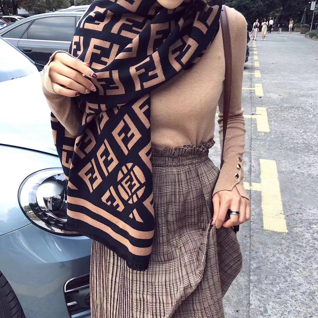 Letters Print Cotton Twill Scarf — Thick Warm Shawl | Women