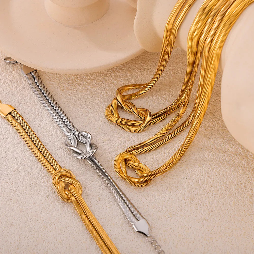Titanium Steel Knot Bracelet — Gold & Silver Adjustable Chain | Women