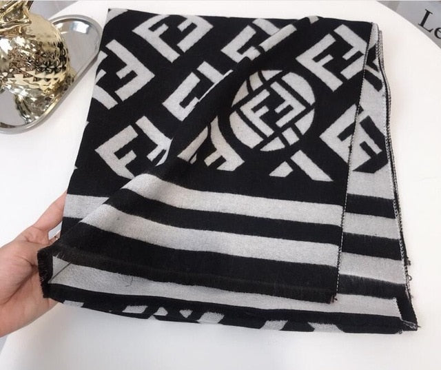 Letters Print Cotton Twill Scarf — Thick Warm Shawl | Women