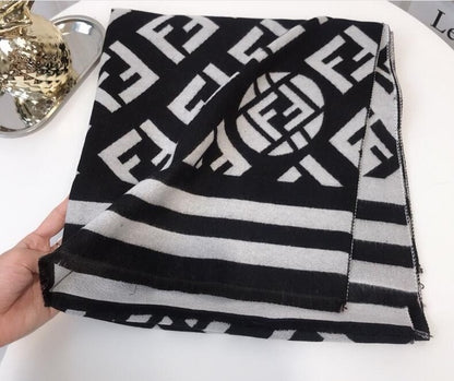 Letters Print Cotton Twill Scarf — Thick Warm Shawl | Women