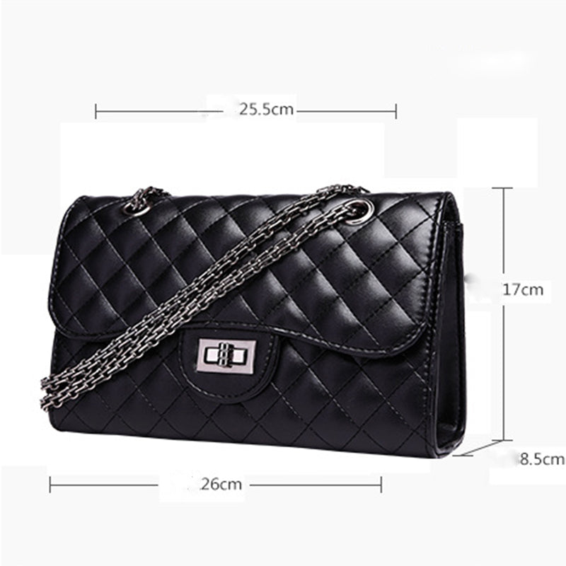 Women's Chain Strap Leather Shoulder Bag — Crossbody Messenger | Black