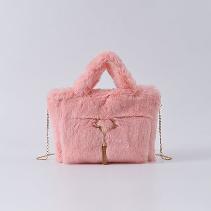 Faux Rabbit Fur Plush Handbag — Large Capacity Shoulder & Crossbody | Women
