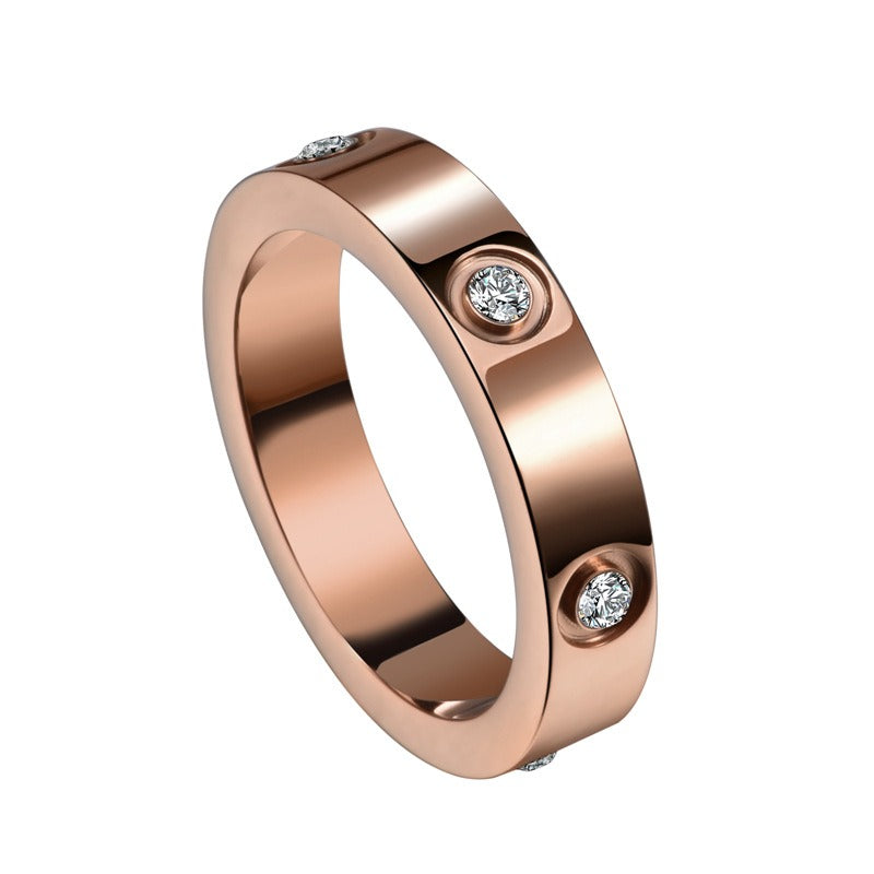 Zircon Inlaid Titanium Steel Ring — Geometric Diamond-Look | Women