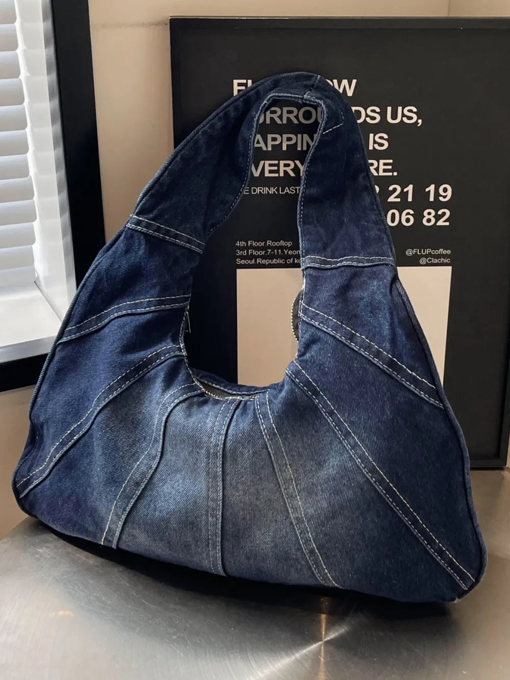 Crescent Shaped Denim Shoulder Bag — Half Moon Casual Crossbody | Women