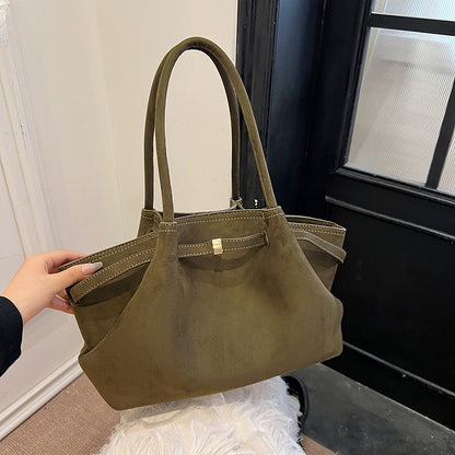 Velvet Suede Tote Bag — Large Capacity Retro Commuter Handbag | Women