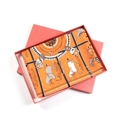 Handmade Curled Edge Twill Silk Square Scarf — Checkered Print Shawl & Headband | Women