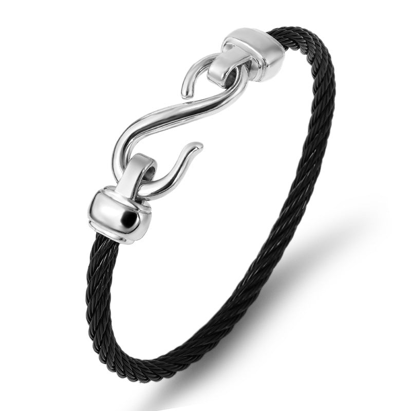 Open Titanium Steel Bracelet — Figure-8 Fishhook Cuff | Unisex
