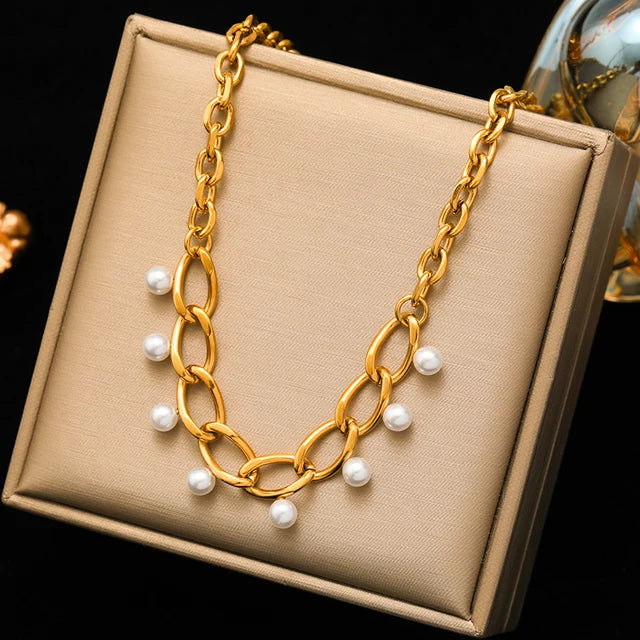 Exaggerated Gold Thick Chain Necklace — 316L Stainless Steel Waterproof | Women