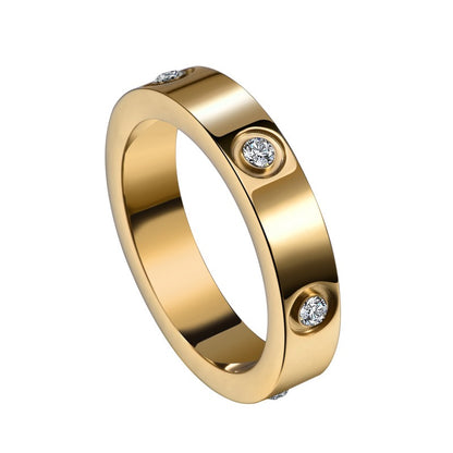 Zircon Inlaid Titanium Steel Ring — Geometric Diamond-Look | Women