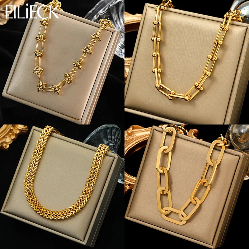 Exaggerated Gold Thick Chain Necklace — 316L Stainless Steel Waterproof | Women