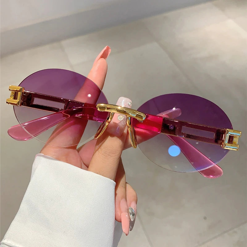 Frameless Oval Sunglasses — Anti-Purple Light Gold Frame | Women