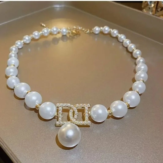 Elegant Pearl Bead Necklace - Luxury Collarbone Chain for Women & Brides