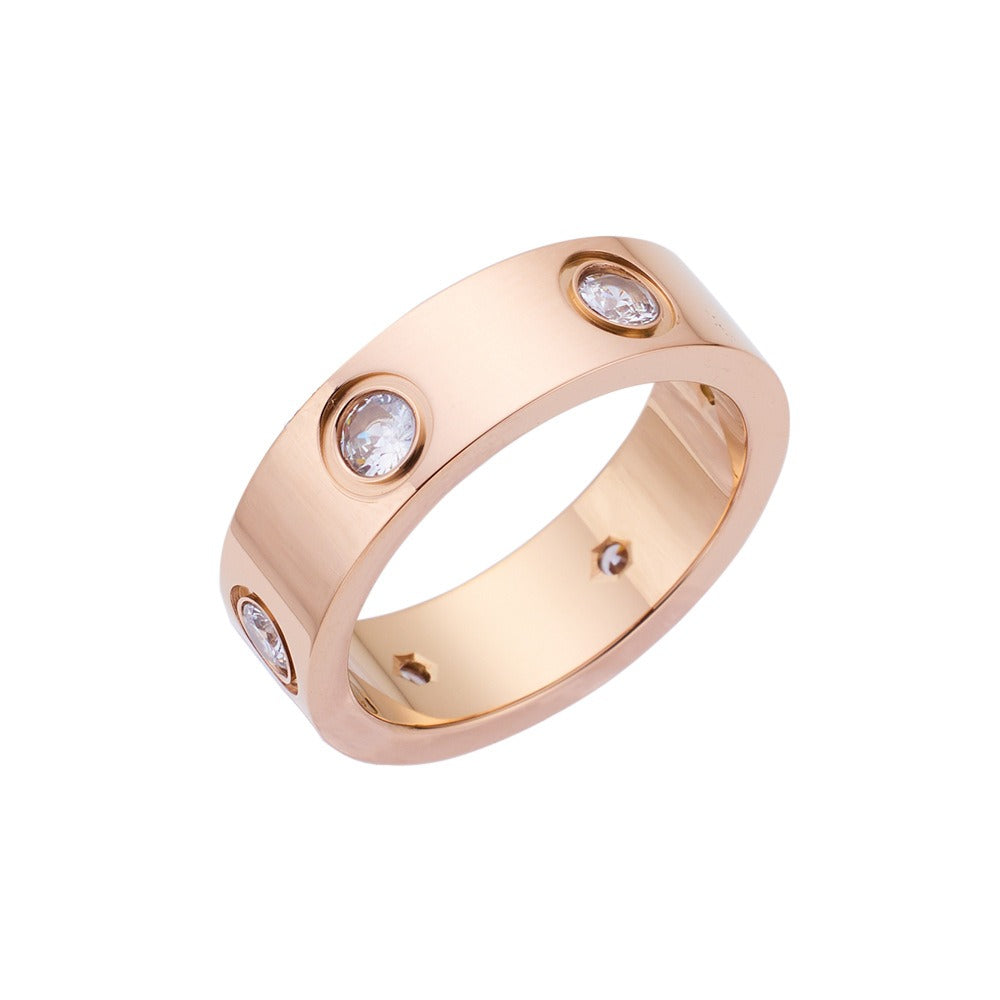 Zircon Inlaid Titanium Steel Ring — Geometric Diamond-Look | Women