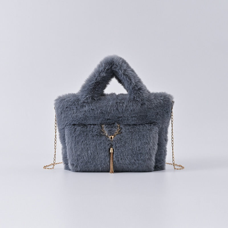 Faux Rabbit Fur Plush Handbag — Large Capacity Shoulder & Crossbody | Women