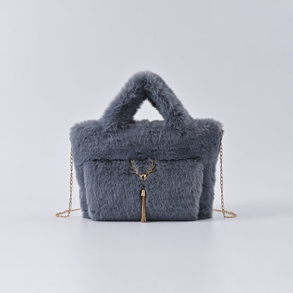 Faux Rabbit Fur Plush Handbag — Large Capacity Shoulder & Crossbody | Women