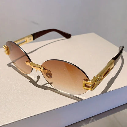 Frameless Oval Sunglasses — Anti-Purple Light Gold Frame | Women