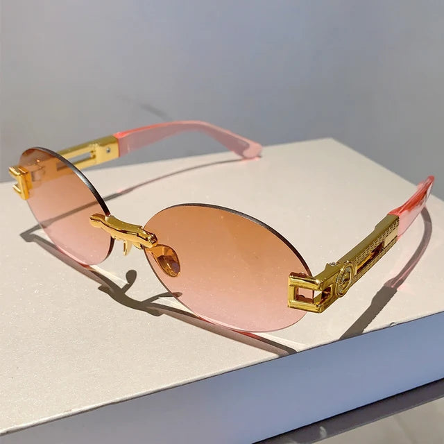 Frameless Oval Sunglasses — Anti-Purple Light Gold Frame | Women