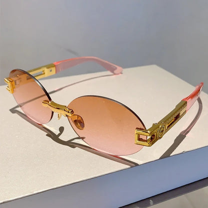 Frameless Oval Sunglasses — Anti-Purple Light Gold Frame | Women