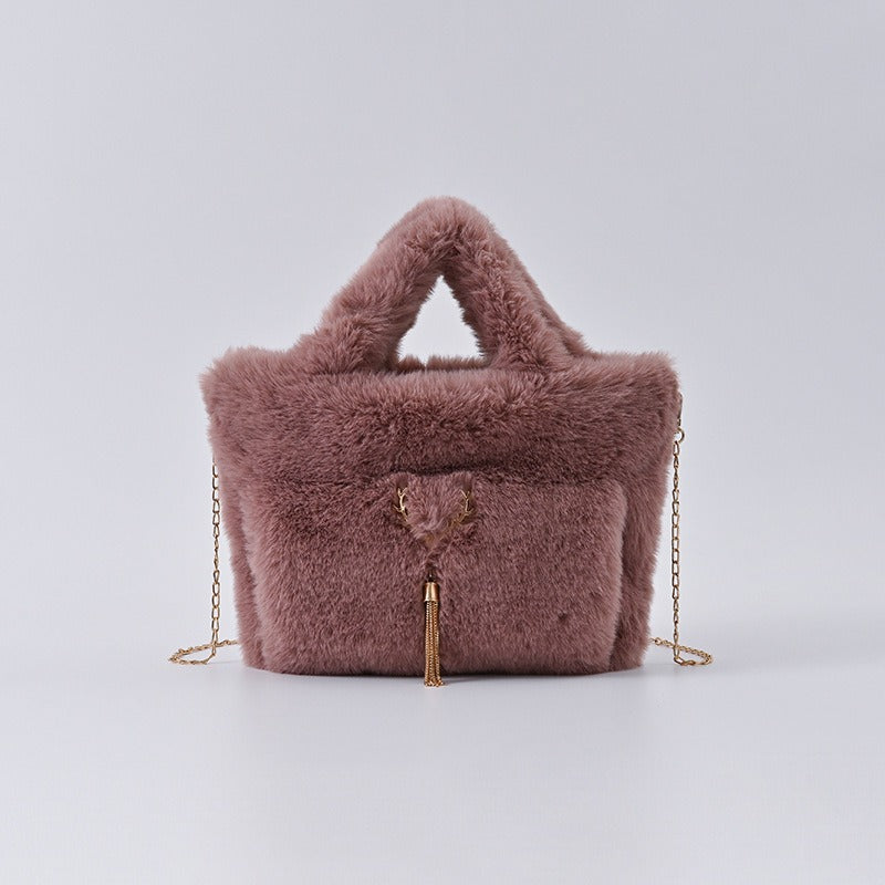 Faux Rabbit Fur Plush Handbag — Large Capacity Shoulder & Crossbody | Women