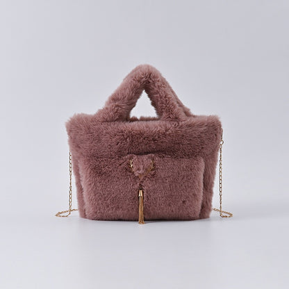 Faux Rabbit Fur Plush Handbag — Large Capacity Shoulder & Crossbody | Women