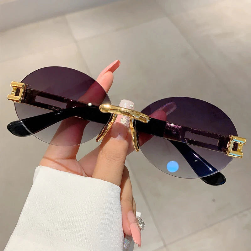 Frameless Oval Sunglasses — Anti-Purple Light Gold Frame | Women