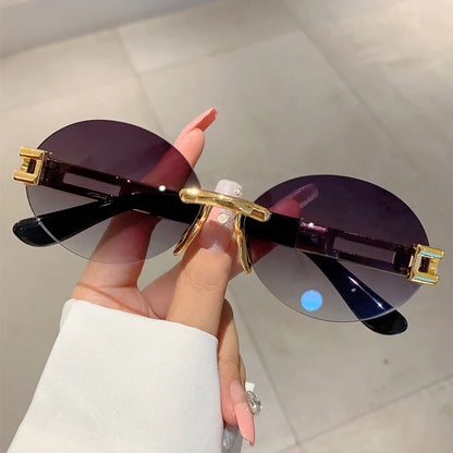 Frameless Oval Sunglasses — Anti-Purple Light Gold Frame | Women