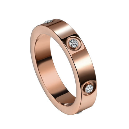 Zircon Inlaid Titanium Steel Ring — Geometric Diamond-Look | Women