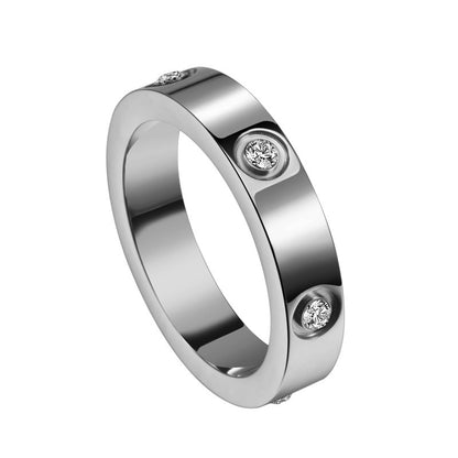 Zircon Inlaid Titanium Steel Ring — Geometric Diamond-Look | Women