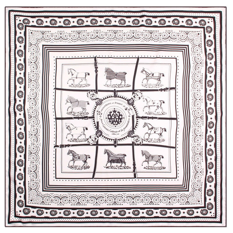 Handmade Curled Edge Twill Silk Square Scarf — Checkered Print Shawl & Headband | Women
