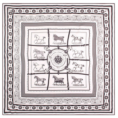 Handmade Curled Edge Twill Silk Square Scarf — Checkered Print Shawl & Headband | Women