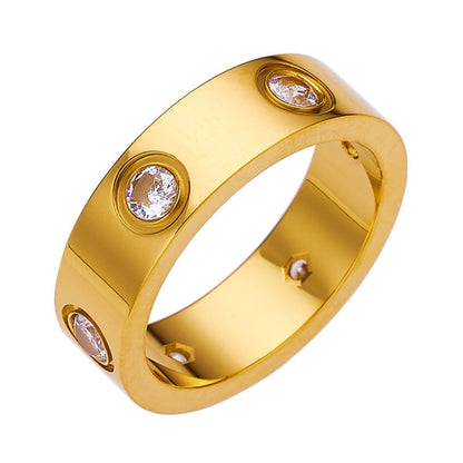 Zircon Inlaid Titanium Steel Ring — Geometric Diamond-Look | Women