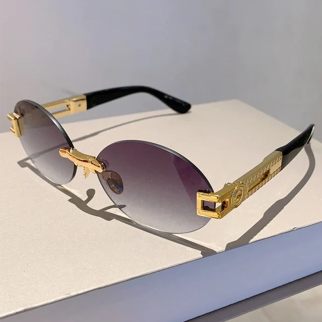 Frameless Oval Sunglasses — Anti-Purple Light Gold Frame | Women
