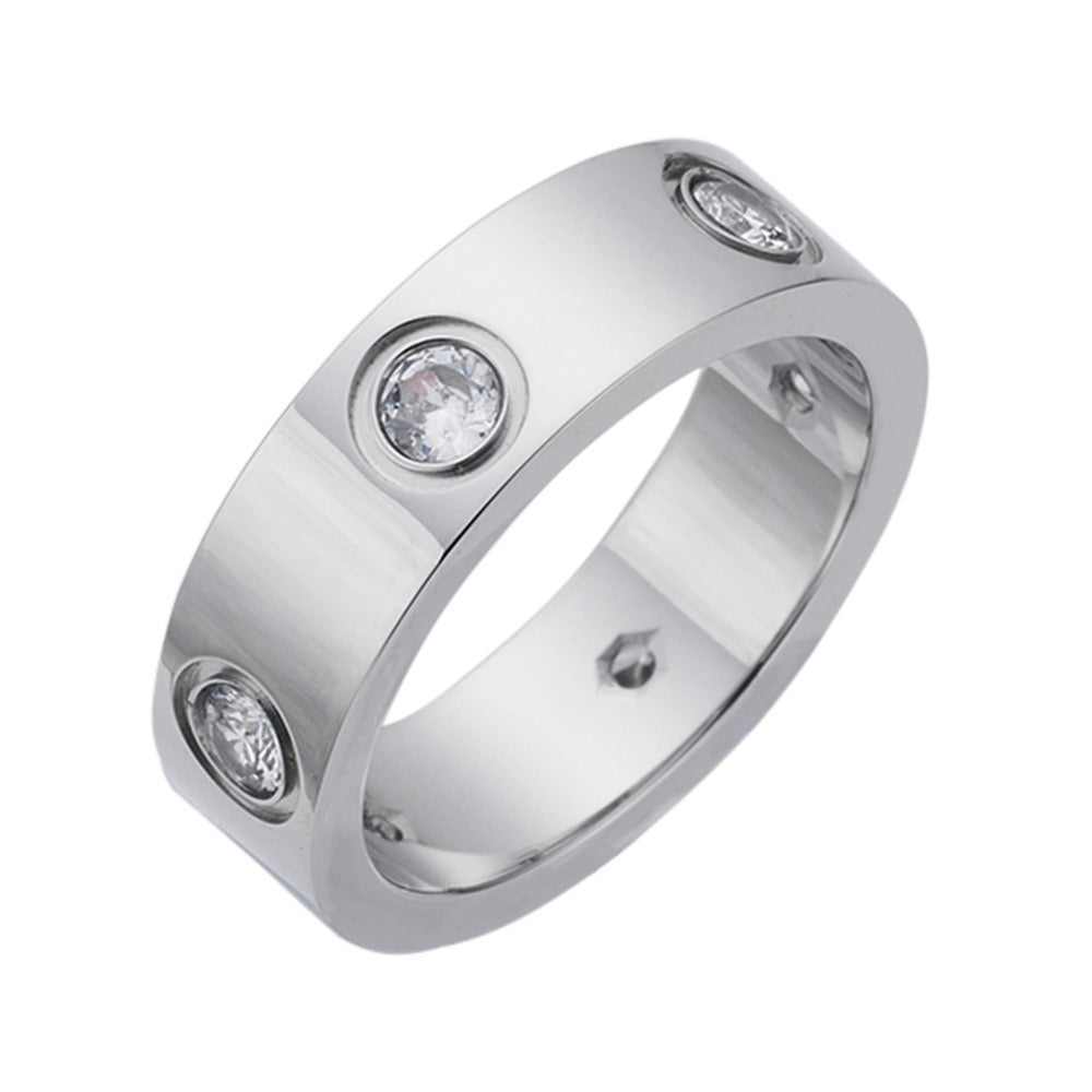 Zircon Inlaid Titanium Steel Ring — Geometric Diamond-Look | Women