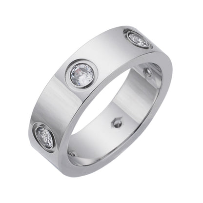 Zircon Inlaid Titanium Steel Ring — Geometric Diamond-Look | Women