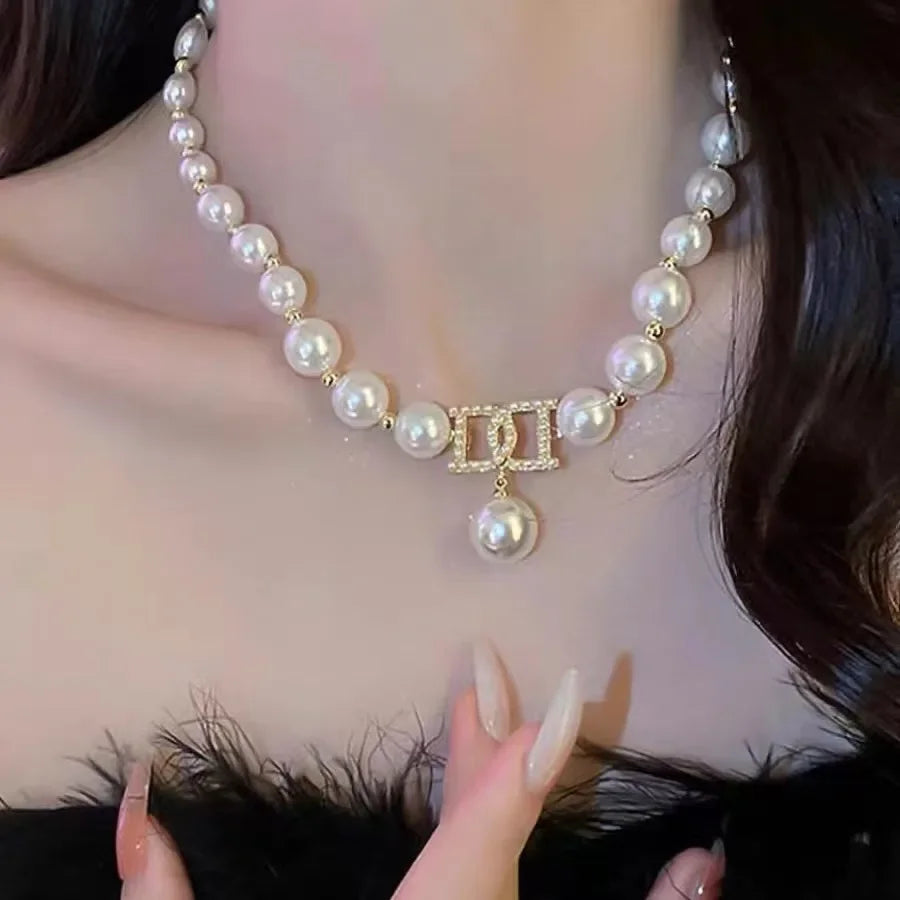 Elegant Pearl Bead Necklace - Luxury Collarbone Chain for Women & Brides