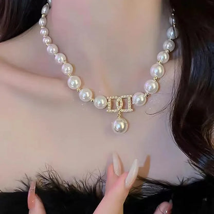 Elegant Pearl Bead Necklace - Luxury Collarbone Chain for Women & Brides