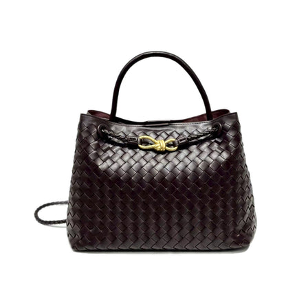 Figure-8 Metal Bow Genuine Leather Tote Bag — Large Capacity Shoulder & Crossbody | Women